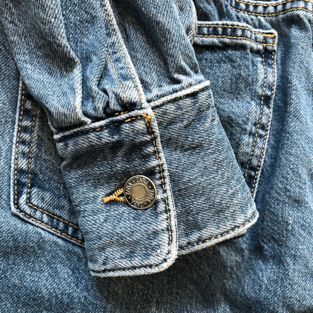 Zara Denim Long Sleeve Wide Leg Jumpsuit - Picture 16 of 16